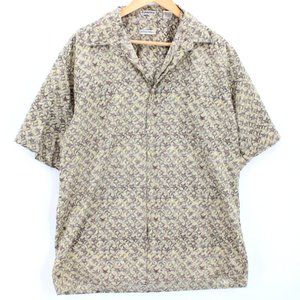 Vintage Burma Bibas Hawaiian Shirt Mens Beige Button Down Collared Size Large L
